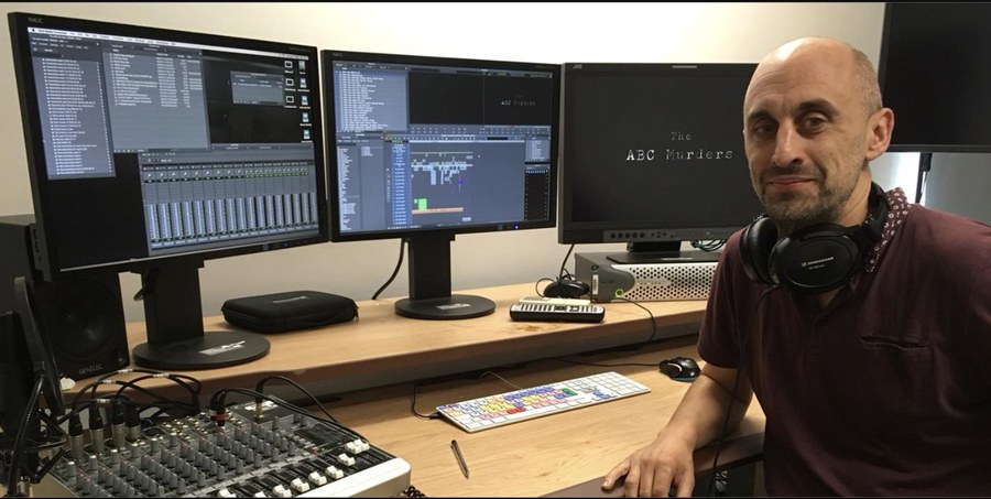 Rob Hall in the edit suite, working on The ABC Murders